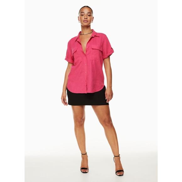 Aritzia Babaton Utility Linen Button Down Shirt in Bright Pink Size Small - Picture 1 of 6